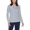 Coolibar Morada Everyday Long Sleeve T-Shirt UPF 50Plus Women's 1 Coolibar Morada Everyday Long Sleeve T-Shirt UPF 50Plus Women's -Bob's Sports Chalet 101120 WHITENAVY STRIPE m