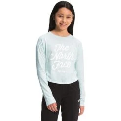The North Face Long Sleeve Graphic Tee Girls' -Bob's Sports Chalet 103854 ICEBLUGARDNWHT m
