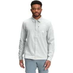 The North Face First Trail UPF Long Sleeve Button Up Shirt Men's -Bob's Sports Chalet 105524 TIN GREY m
