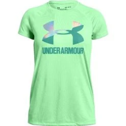 Under Armour Big Logo Short Sleeve T-Shirt Girls' 7 Under Armour Big Logo Short Sleeve T-Shirt Girls' -Bob's Sports Chalet 38162 GR TYPNWHTGRN MLCH m