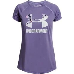 Under Armour Big Logo Short Sleeve T-Shirt Girls' 8 Under Armour Big Logo Short Sleeve T-Shirt Girls' -Bob's Sports Chalet 38162 PRPL LXPRPL ACEWHT m