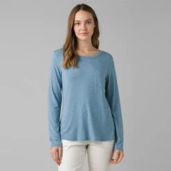 Prana Foundation Long Sleeve Crew Neck Top Women's -Bob's Sports Chalet 91660 SEA MIST HEATHER m