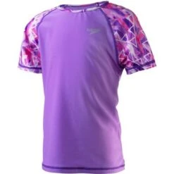 Speedo Short Sleeve Printed Sleeve Rash Guard Girls' -Bob's Sports Chalet 95670 SWEET TARO m