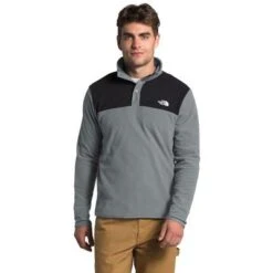 The North Face TKA Glacier Snap-Neck Pullover Fleece Top Men's -Bob's Sports Chalet 96616 MIDGREYTNFBLCK m